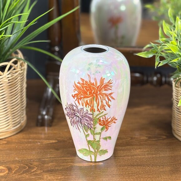 Antique Heubach Lustre Art Nouveau Floral Vase Iridescent Pastel Moriage Vase - Picture 1 of 16